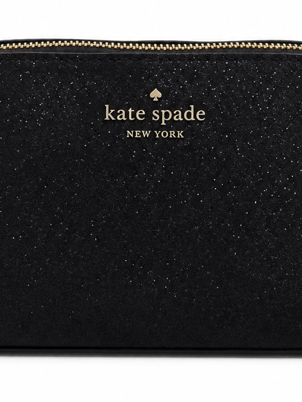 NWT Kate Spade New York Tinsel Glitter Fabric Small Cosmetic Case Bag Black - Picture 5 of 7